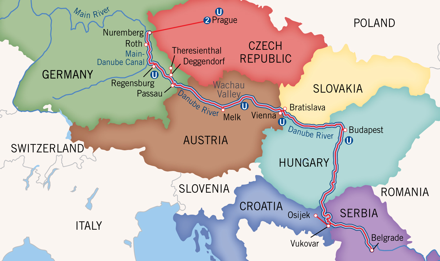 Дунай на карте Австрии